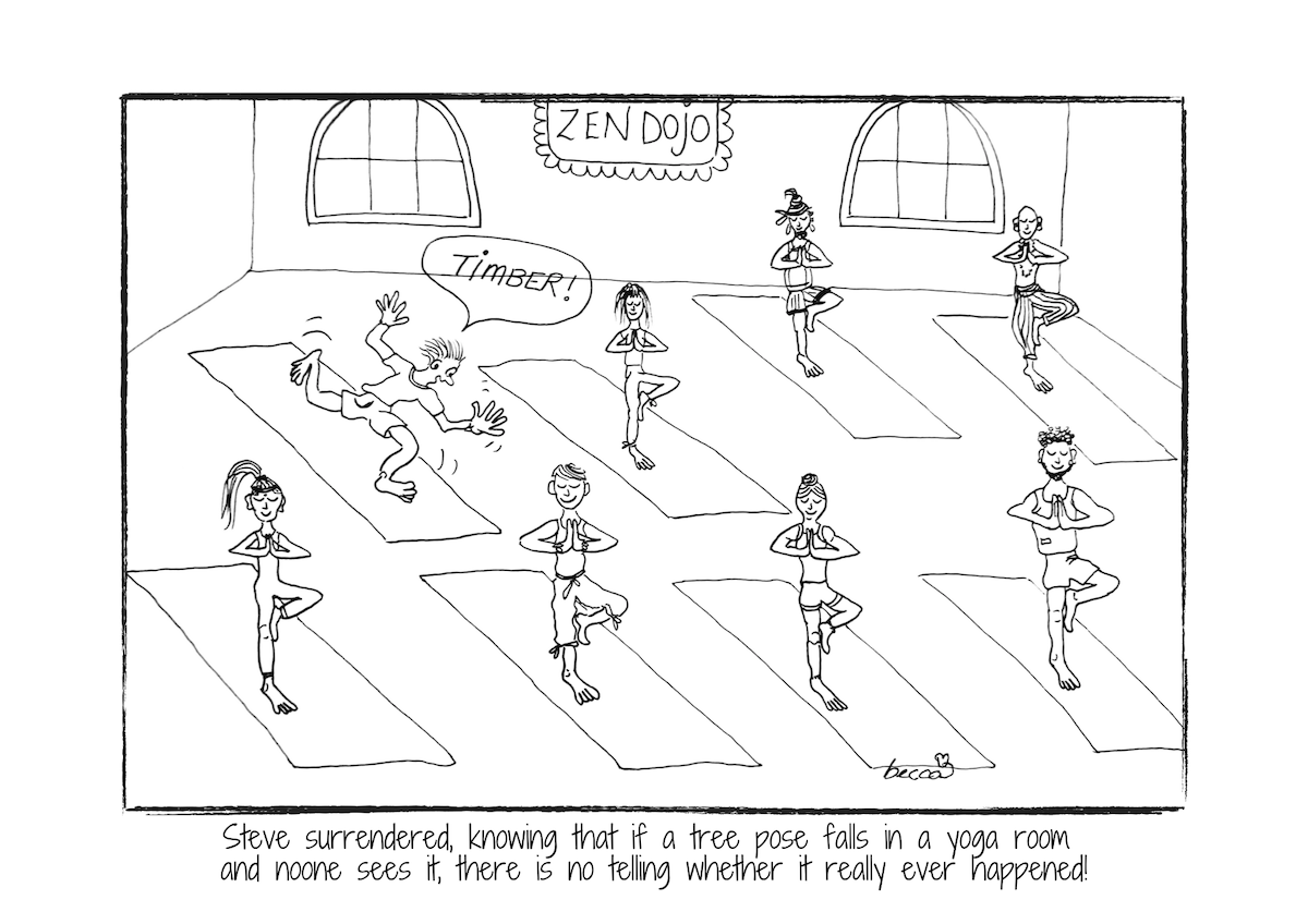 Zen Dojo Tree Pose Yoga Cartoon Print (Unframed)