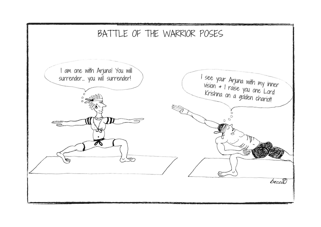 Battle of the Warrior Poses Yoga Cartoon Print (Unframed)