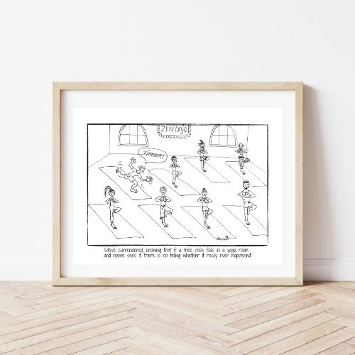 Zen Dojo Tree Pose Yoga Cartoon Print (Unframed)