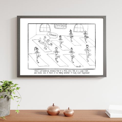 Zen Dojo Tree Pose Yoga Cartoon Print (Unframed)