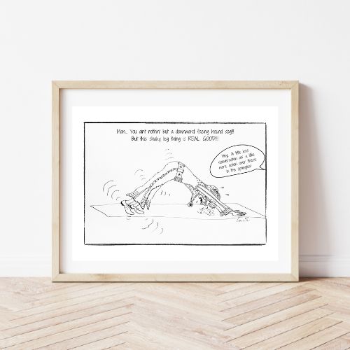 Elvis' Downward Facing Hound Dog Yoga Cartoon Print (Unframed)