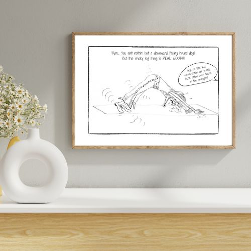 Elvis' Downward Facing Hound Dog Yoga Cartoon Print (Unframed)