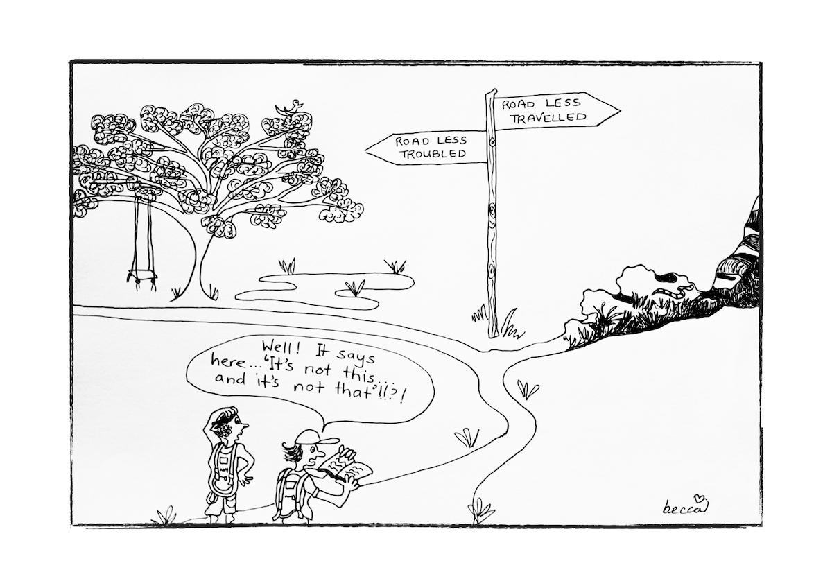 Road Less Travelled Yoga Cartoon Print (Unframed)
