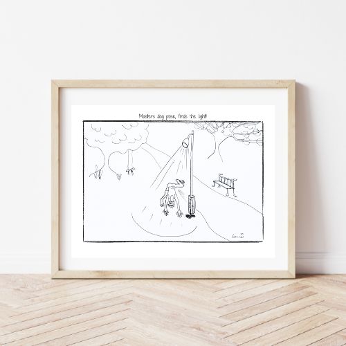 Finds the Light Yoga Cartoon Print (Unframed)