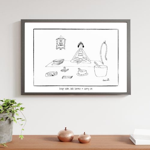 Keep Karma Yoga Cartoon Print (Unframed)