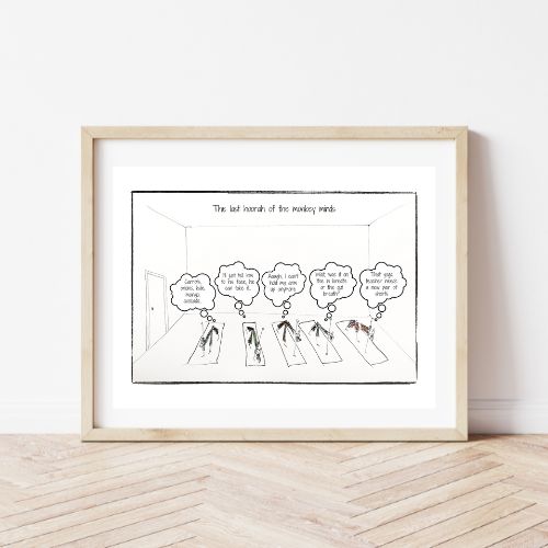 Monkey Minds Yoga Cartoon Print (Unframed)