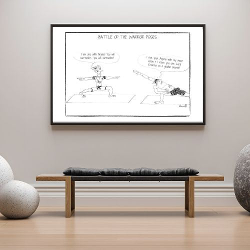Battle of the Warrior Poses Yoga Cartoon Print (Unframed)